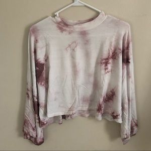 White+Maroon American Eagle Cropped Long Sleeve